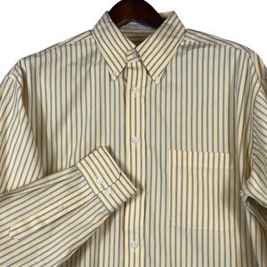 VTG ENRO Mens 16.5 34/35 Yellow Blue Bengal Stripe Button Down Shirt Hong Kong
